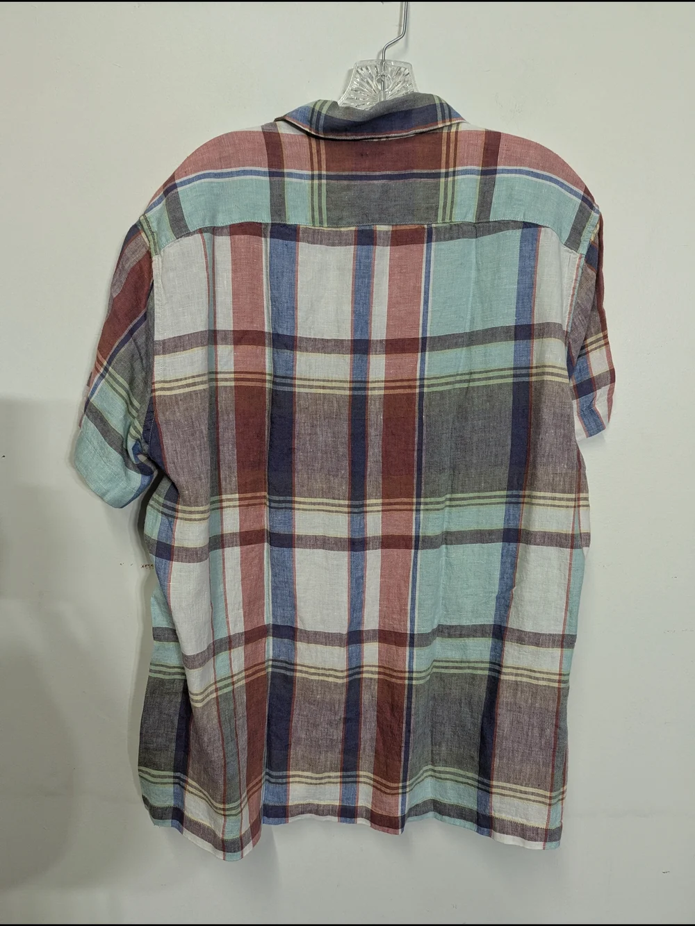 J. Crew Irish Linen Short-Sleeve Plaid Camp Shirt Baird McNutt L